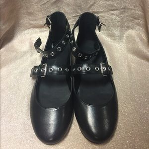 Rebecca Minkoff Strap ballet ankle strap silver grommet flats black